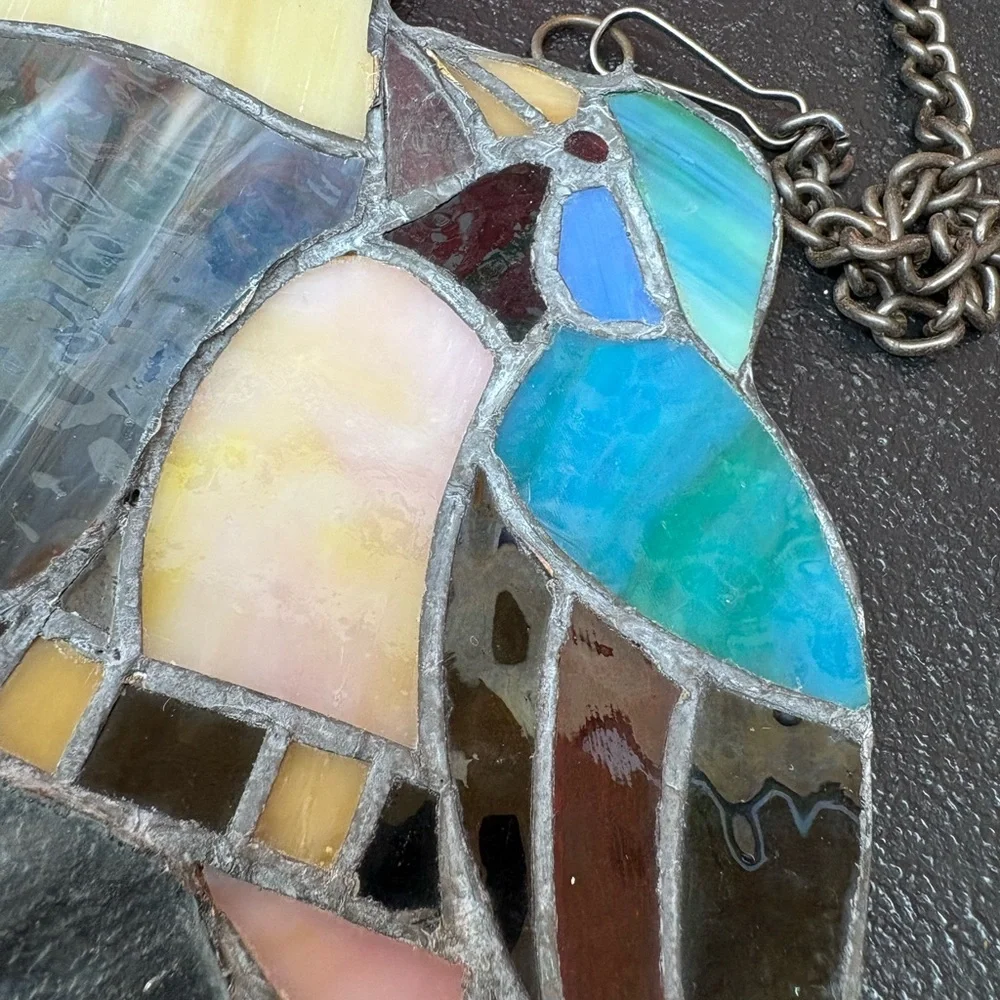 Vintage Stained Glass Multicolor Bird Window Hanging - Decorative Pet Bird Art